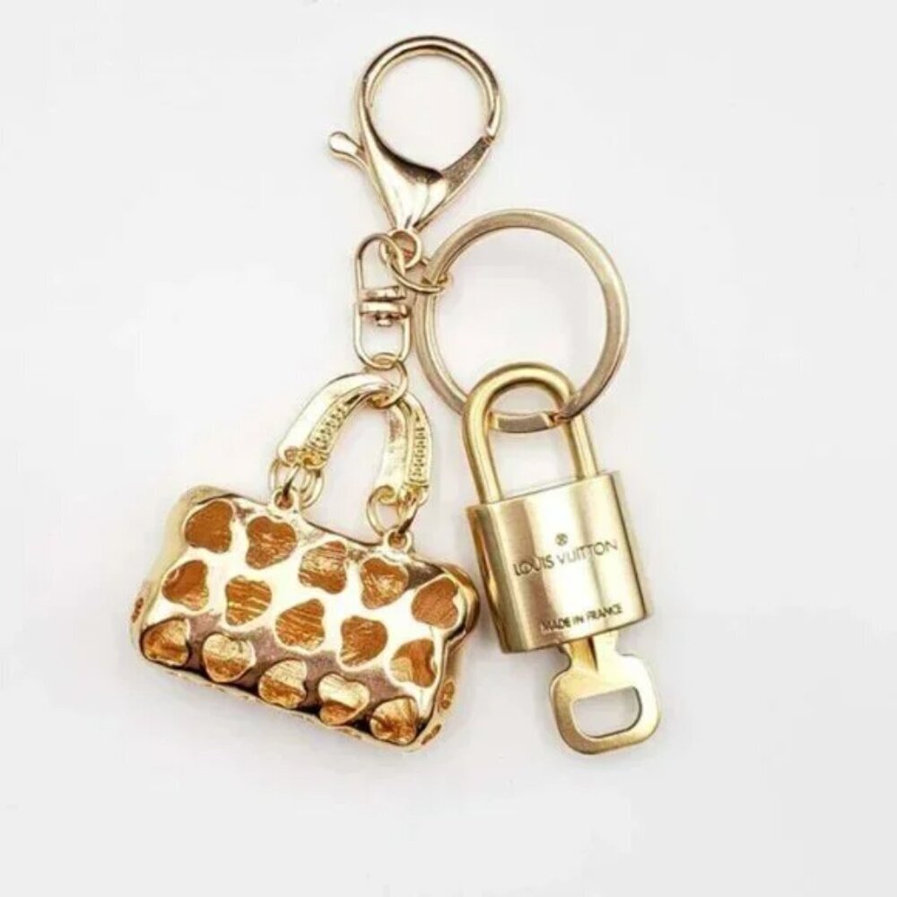 Louis Vuitton Authentic Gold Padlock 🔒 Key + Unbranded Keychain Bag Charm - Picture 6 of 10